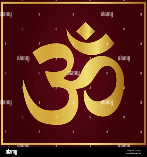Golden Om Aum Hindu Symbol Isolated On Maroon Background Stock Vector