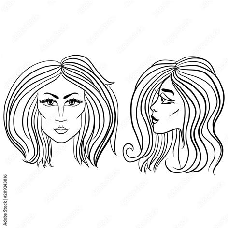 Front And Side View Of Woman Face With Beautiful Hair Black And White