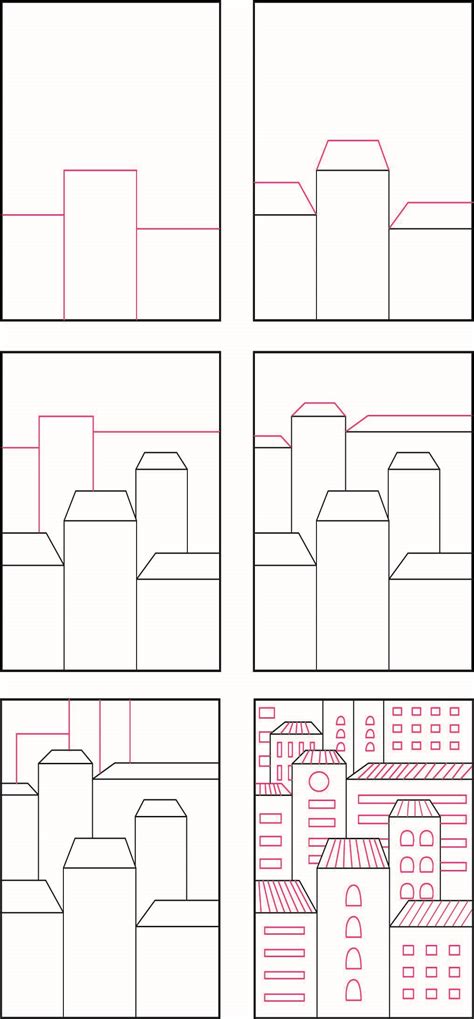 Overlapping Buildings - Art Projects for Kids
