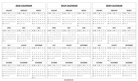2018 And 2020 Calendar Printable Free Printable Calendar Monthly