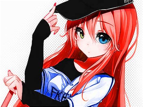 Anime Girl With Long Red Hair Wearing A Black Hat
