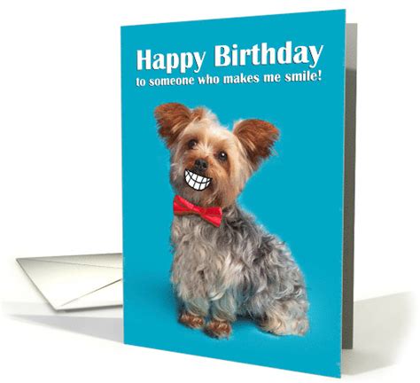Happy Birthday For Anyone Funny Yorkie With Cartoon Smile Humor Card