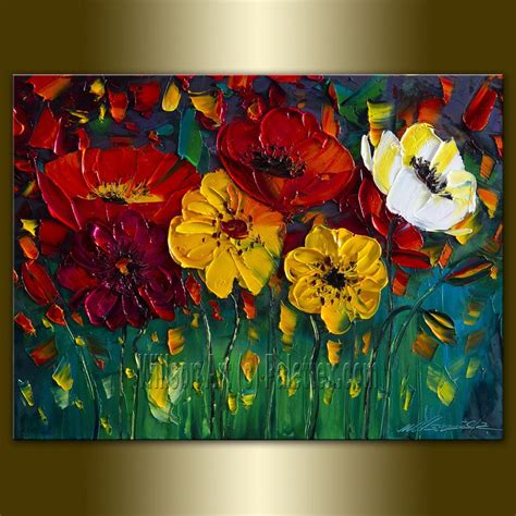 Original Poppy Poppies Textured Palette Knife Oil Painting