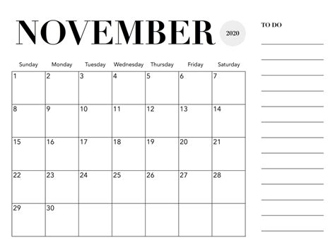 2020 Calendar November November Calendar Calendar Holiday Calendar