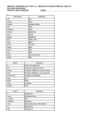 Module Medical Terminology Sheet For Nervous System Doc Template
