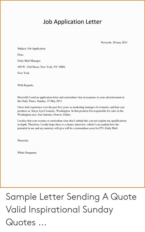 Take cues from these job application letter samples to get the word out. Job Application Letter Newyork 20 May 2011 Subject Job ...