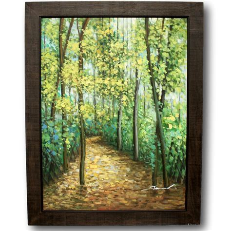 Original Oil Painting Birch Forest Path Upscale