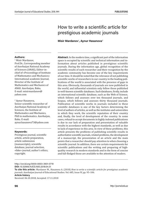 Pdf How To Write A Scientific Article For Prestigious Academic Journals