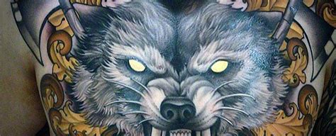 American Traditional Wolf Chest Tattoo