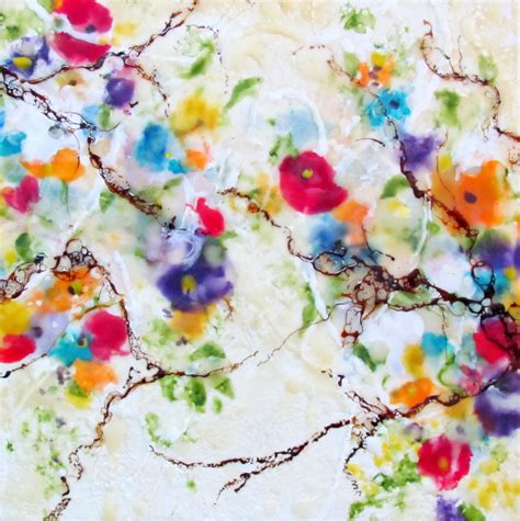 Original Encaustic Painting Abstract Floral Spring By Klynnsart