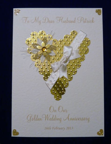 Luxury Golden Wedding Anniversary Card Handmade 50th Wedding