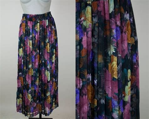 Vintage 90s Skirt 1990s Sheer Photo Floral Print Pleated Etsy