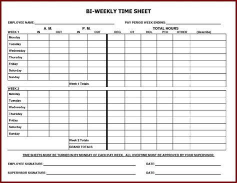 Printable Employee Time Sheet Durunugrasgrup Throughout Biweekly