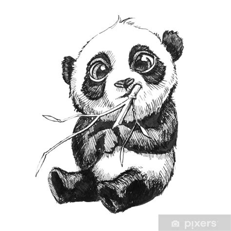 Wall Mural Cute Adorable Baby Panda Bear Illustration Hand Drawn