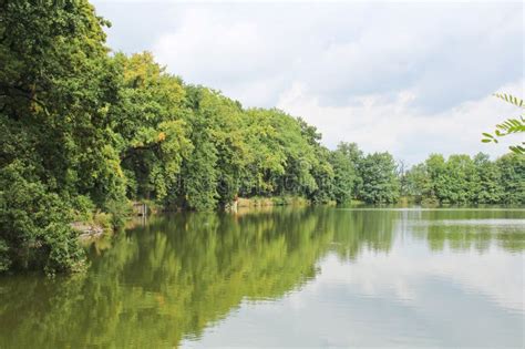 Dam On Pond With Trees And Sky Czech Landscape Stock Photo Image Of