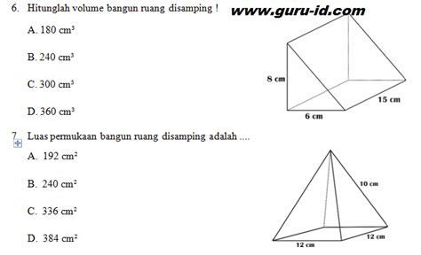 Soal Latihan Volume Bangun Ruang Kelas 6 Sd - Guru Ilmu Sosial