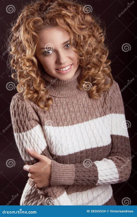 Attractive Smiling Woman Wearing In Sweater Stock Photo Image Of
