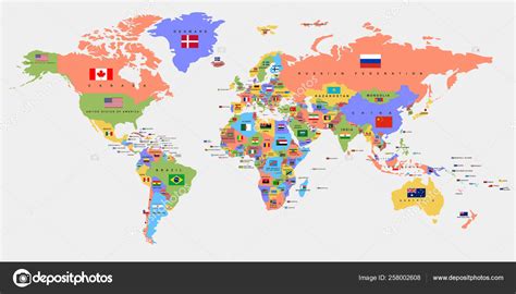 Mapa Del Mundo A Color Con Los Nombres De Los Países Y Banderas Mapa