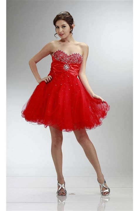 Beautiful Ball Sweetheart Short Red Tulle Beaded Cocktail Prom Dress