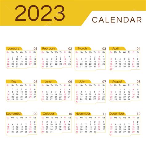 2023 Year Calendar Yellow Simple 2023 Years Calendar Png And Vector
