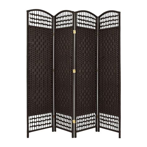 Shop Oriental Furniture Fiber Weave 4 Panel Black Wood And Rattan