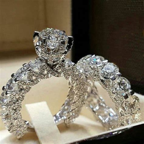 Speroseful 2pcsset Crystal Rings For Women Wedding Engament Band Rings