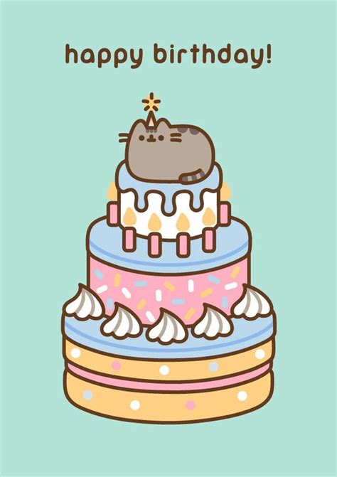 Pusheen The Cat Blank Birthday Cake Card Etsy Pusheen Birthday