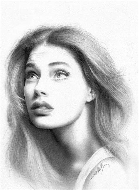 A Pencil Drawing Of A Woman With Long Hair