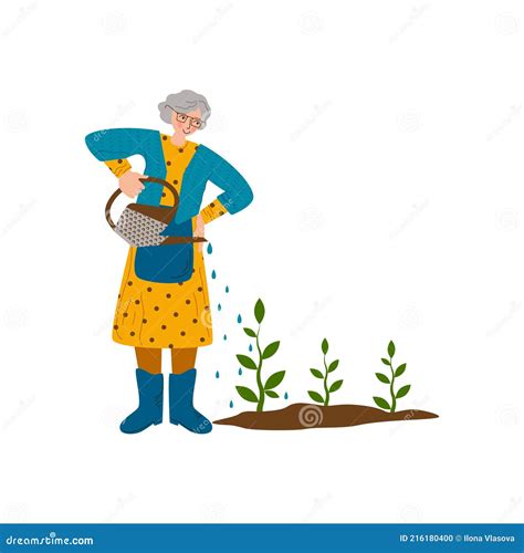 Old Woman Is Watering Plants A Hobby Is Gardening The Joy Of Working