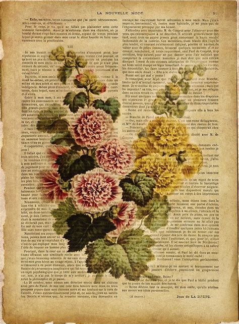 Botanical Print On Old Book Page Flowers By Art Dream Studio Book