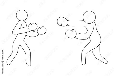 Two Boxers Are Fighting Sketch Vector Icon Athletes In Boxing Gloves