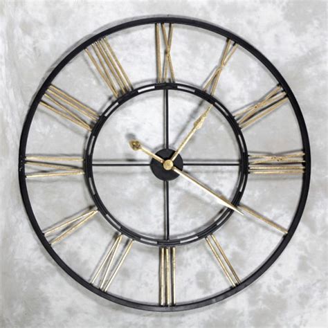 Large Black And Gold Metal Skeleton Clock