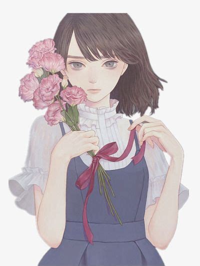 Girls Holding A Bouquet Of Carnations Flower Bouquet Drawing Anime