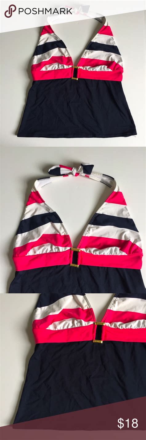 Swim Halter Tankini Top Preppy Navy Stripes Condition Great Pre Owned