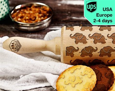 Elephants Laser Engraved Rolling Pin Embossing By Rollingwoods