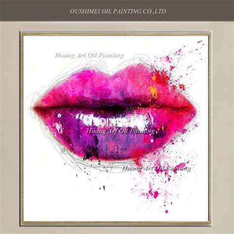 Skilled Painter Hand Painted Oil Painting Abstract Colorful Sexy Women Pink Lip Painting On