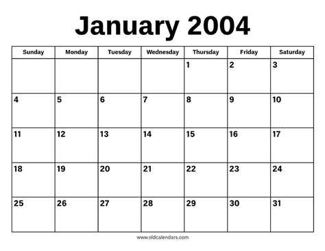 January 2004 Calendar Printable Old Calendars