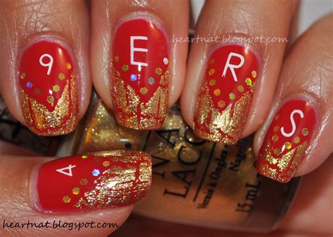 Heartnat Red And Gold 49ers Nails