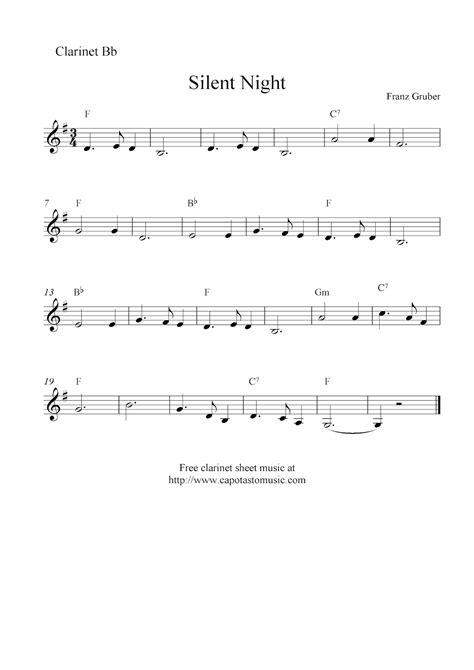 Learn to play happy birthday: Silent Night, free Christmas clarinet sheet music notes