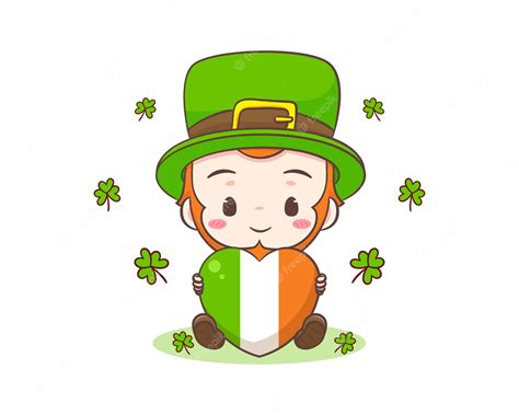 Premium Vector Cute Adorable Leprechaun Cartoon Holding Ireland Love