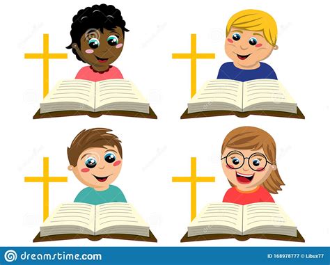 Set Of Multicultural Happy Kids Reading Religion Book Next