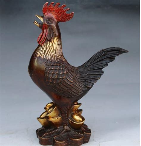 Antique Old Copper Statue Sculpture Lucky Copper Cock Ornamentshand