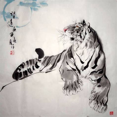 Inagaki tomoo 'white cat'/ kikai japanese creative prints (sosaku hanga). Chinese Tiger Painting 4695036, 66cm x 66cm(26〃 x 26〃)