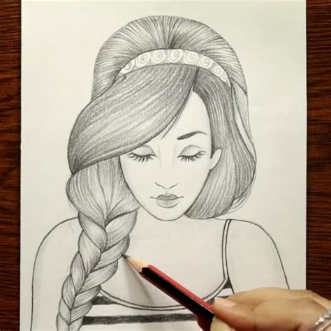 Cute Girl With Beautiful Hairstyle Pencil Drawing Kurşunkalem çizim