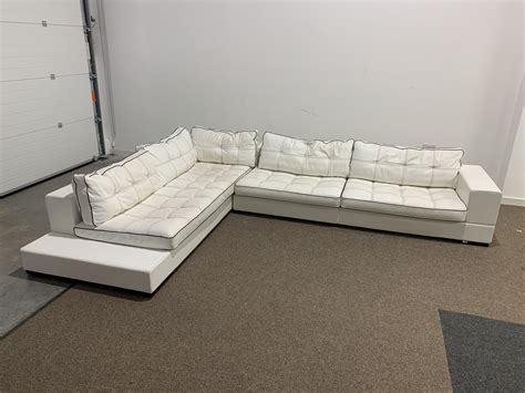 Contempo White Leather Upholstered Corner Sofa With Loose Cushions