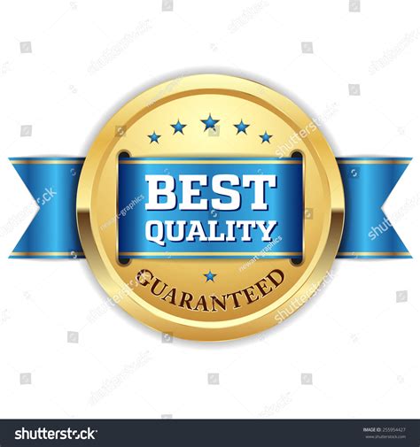 Gold Best Quality Badge Blue Ribbon Stock Vector Royalty Free