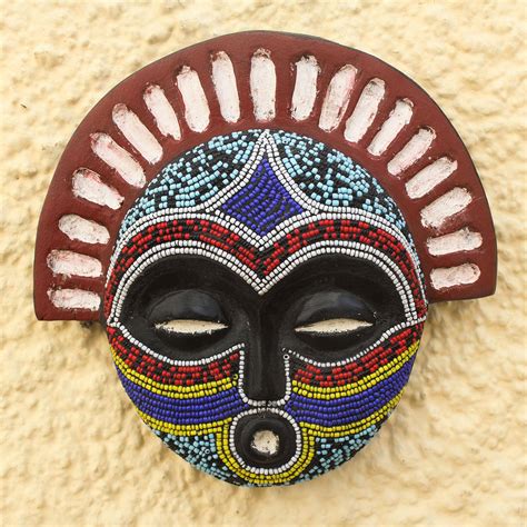 Recycled Glass Beaded African Wood Mask Created In Ghana Beautiful