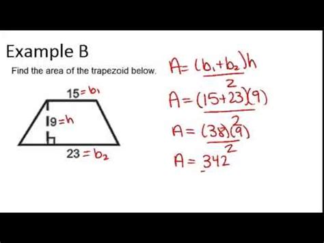 The formula for the area of a trapezoid is the average of the bases multiplied by the altitude. Area and Perimeter of Trapezoids: Examples (Geometry ...