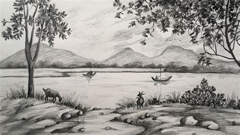 Simple Landscape Drawing In Pencil Scenery Drawing Pencil Sketch