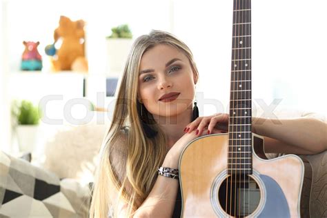 Female Guitar Player Musical Performer Portrait Stock Image Colourbox